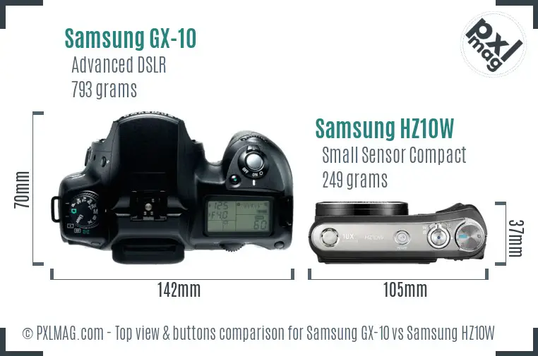 Samsung GX-10 vs Samsung HZ10W top view buttons comparison