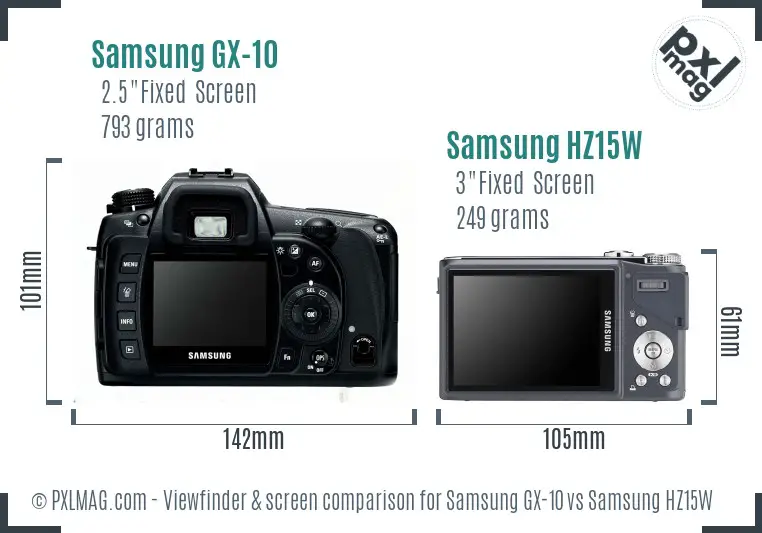 Samsung GX-10 vs Samsung HZ15W Screen and Viewfinder comparison