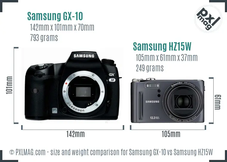 Samsung GX-10 vs Samsung HZ15W size comparison