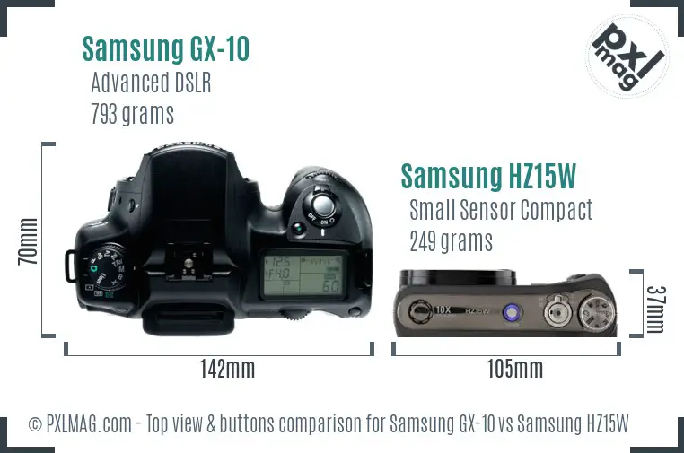 Samsung GX-10 vs Samsung HZ15W top view buttons comparison