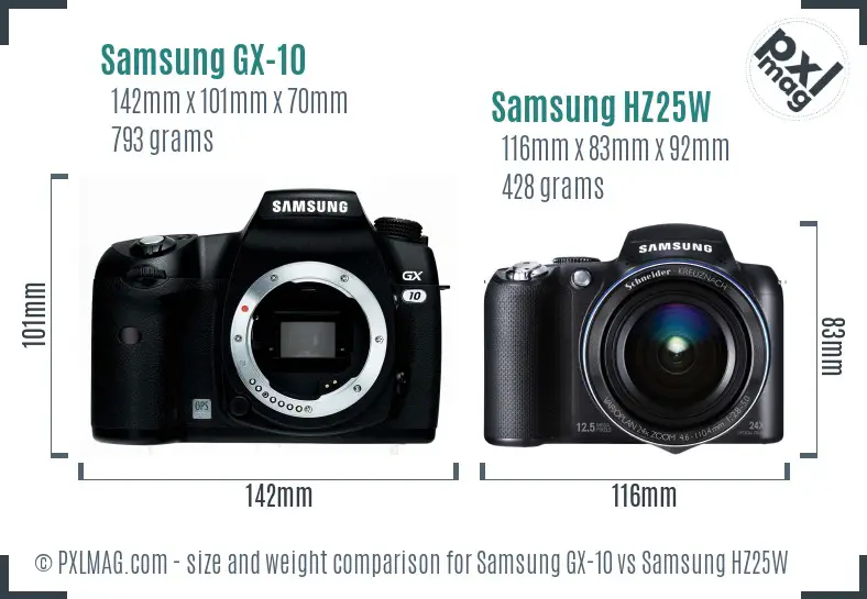 Samsung GX-10 vs Samsung HZ25W size comparison