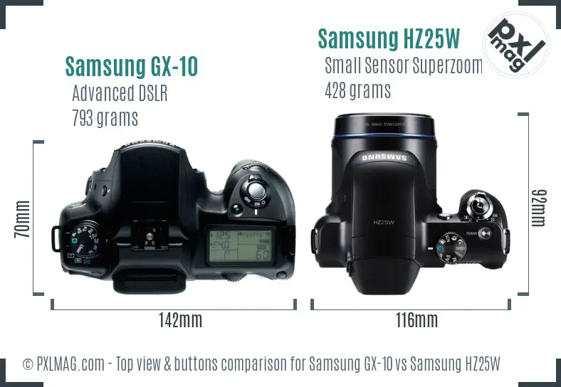 Samsung GX-10 vs Samsung HZ25W top view buttons comparison