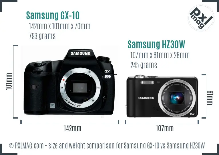 Samsung GX-10 vs Samsung HZ30W size comparison