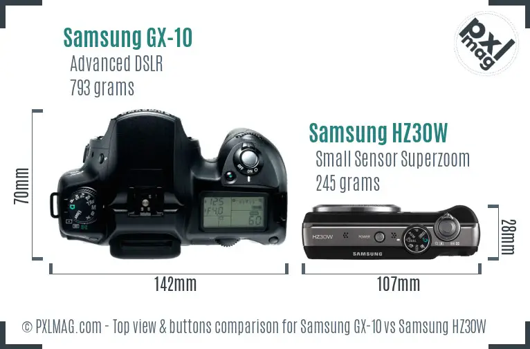 Samsung GX-10 vs Samsung HZ30W top view buttons comparison