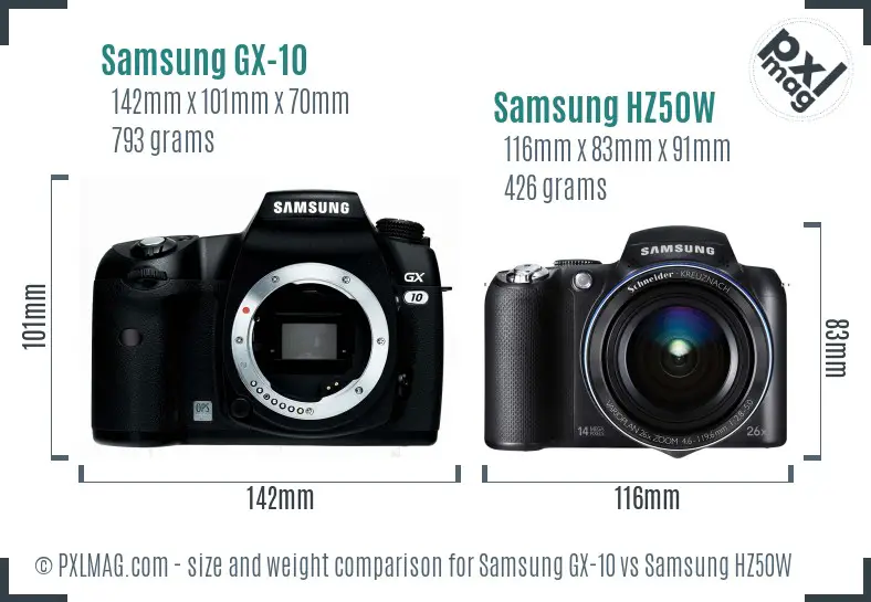 Samsung GX-10 vs Samsung HZ50W size comparison