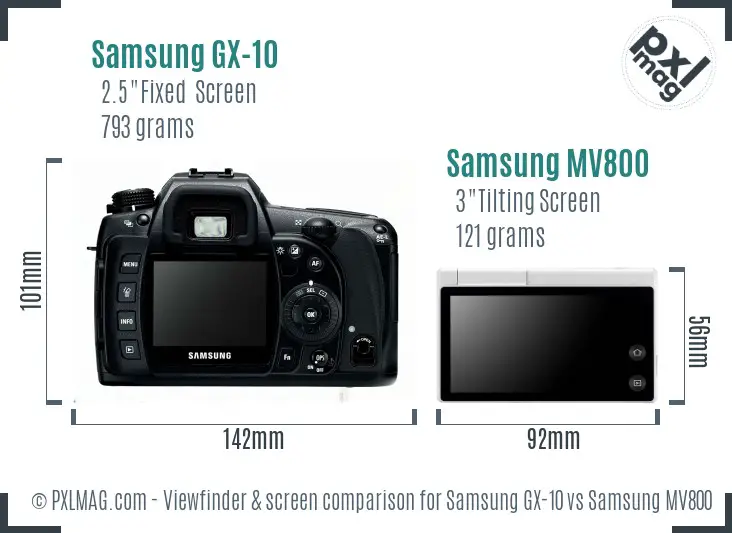 Samsung GX-10 vs Samsung MV800 Screen and Viewfinder comparison