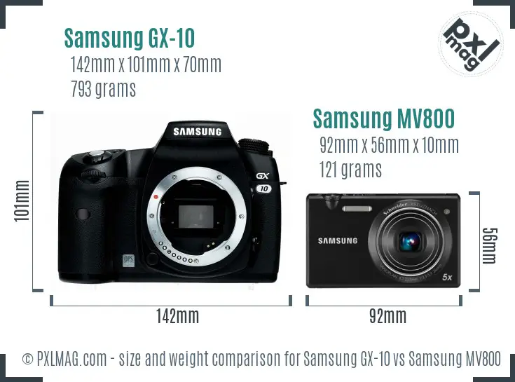 Samsung GX-10 vs Samsung MV800 size comparison