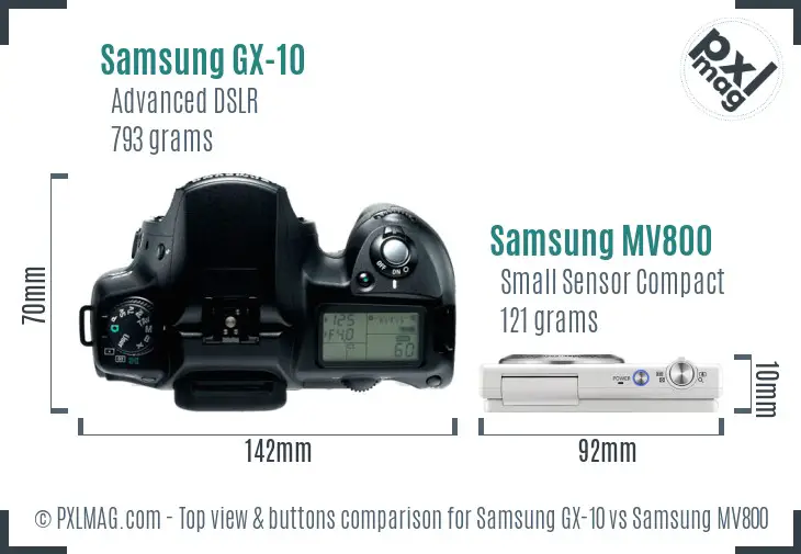 Samsung GX-10 vs Samsung MV800 top view buttons comparison