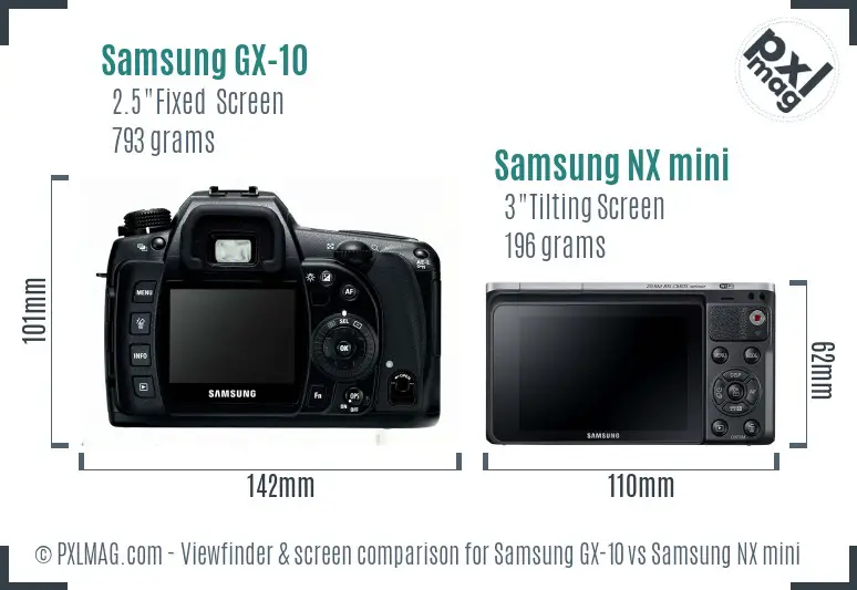 Samsung GX-10 vs Samsung NX mini Screen and Viewfinder comparison