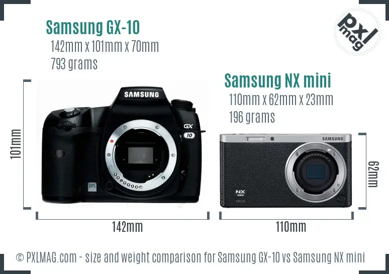 Samsung GX-10 vs Samsung NX mini size comparison