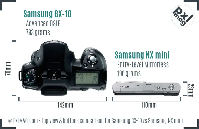 Samsung GX-10 vs Samsung NX mini top view buttons comparison