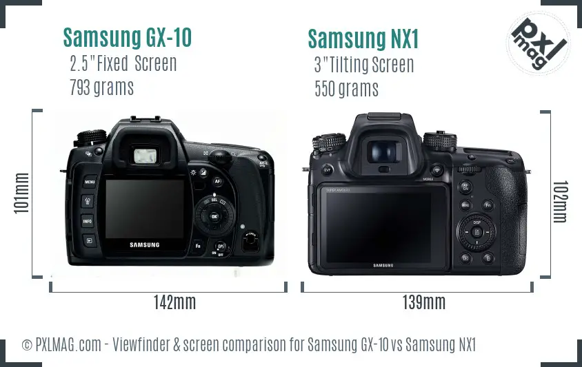 Samsung GX-10 vs Samsung NX1 Screen and Viewfinder comparison