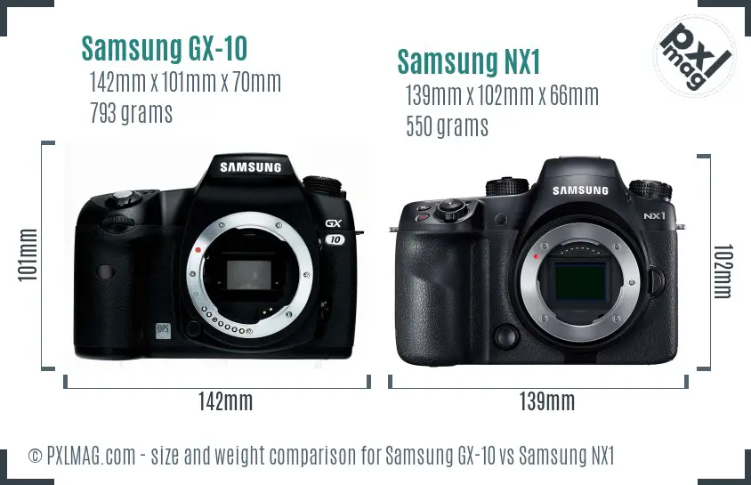 Samsung GX-10 vs Samsung NX1 size comparison