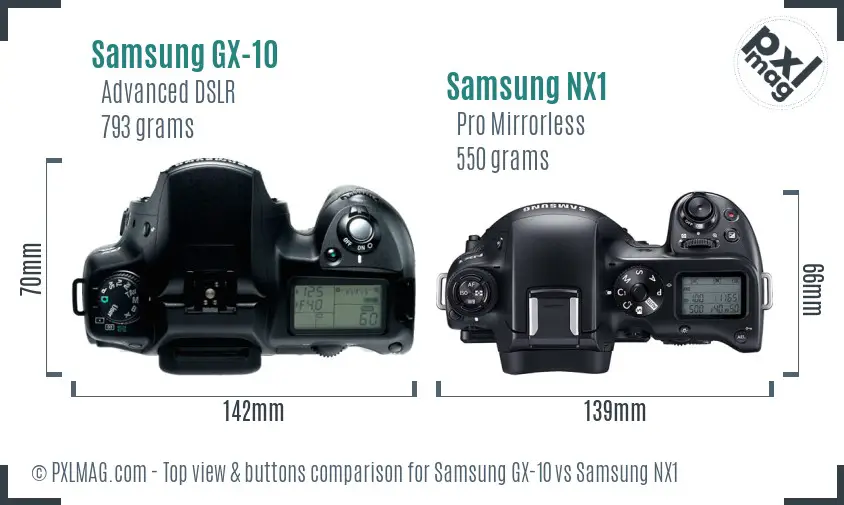 Samsung GX-10 vs Samsung NX1 top view buttons comparison