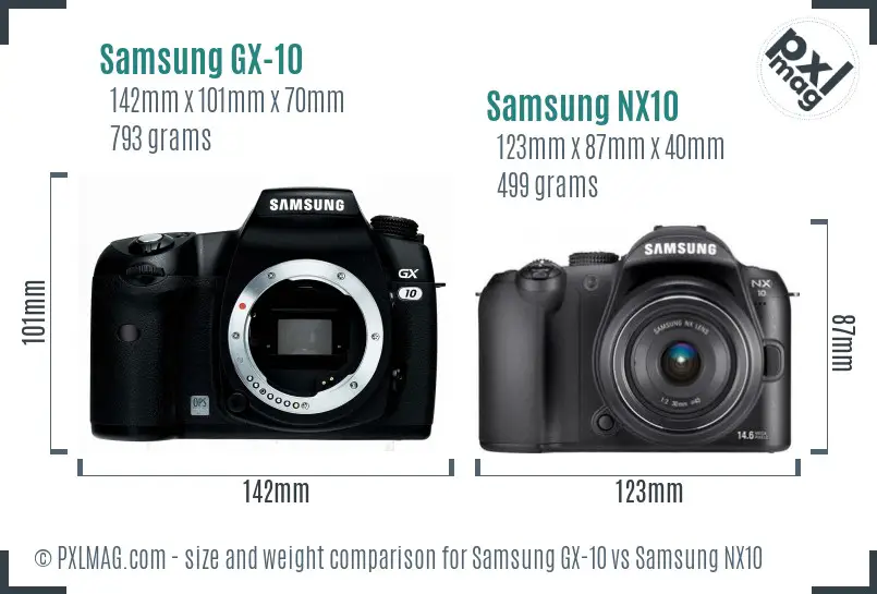 Samsung GX-10 vs Samsung NX10 size comparison