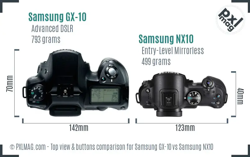 Samsung GX-10 vs Samsung NX10 top view buttons comparison