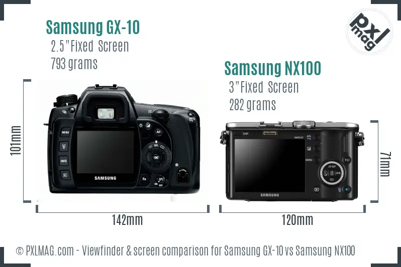Samsung GX-10 vs Samsung NX100 Screen and Viewfinder comparison