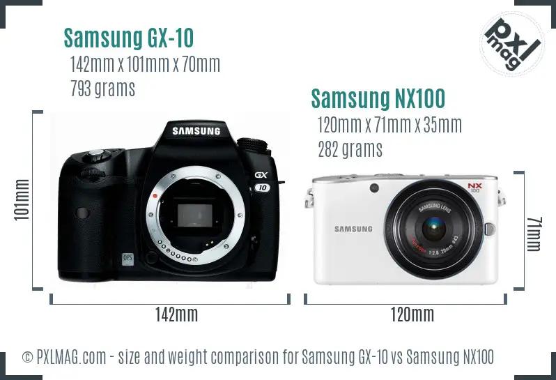 Samsung GX-10 vs Samsung NX100 size comparison