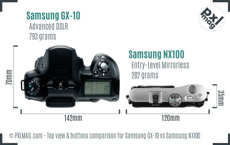 Samsung GX-10 vs Samsung NX100 top view buttons comparison