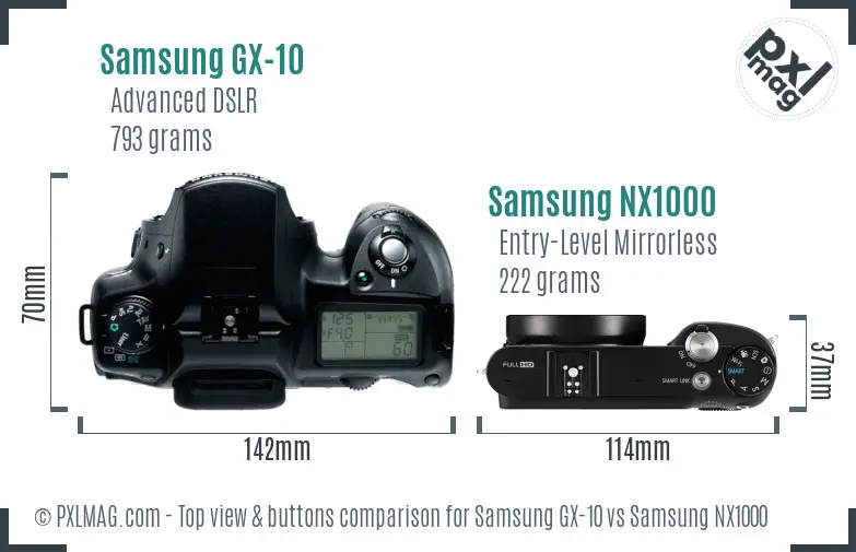 Samsung GX-10 vs Samsung NX1000 top view buttons comparison