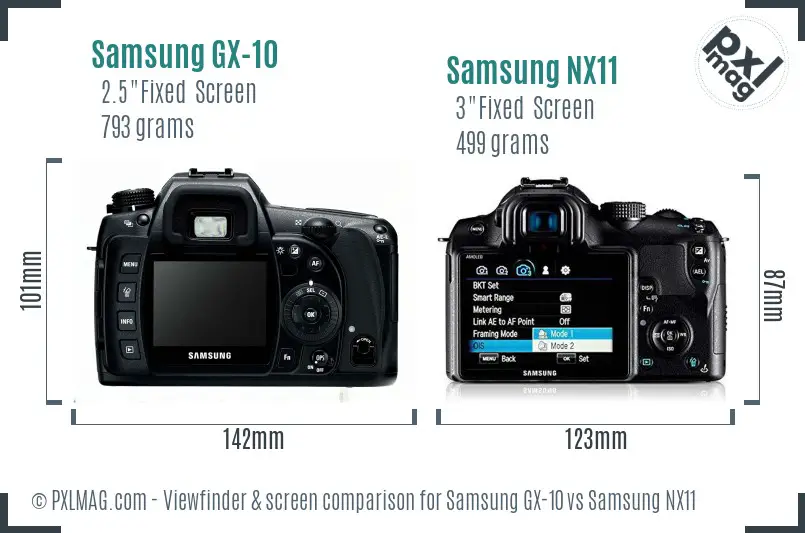 Samsung GX-10 vs Samsung NX11 Screen and Viewfinder comparison