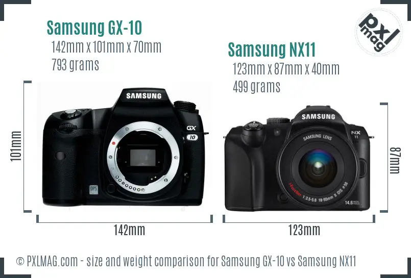 Samsung GX-10 vs Samsung NX11 size comparison