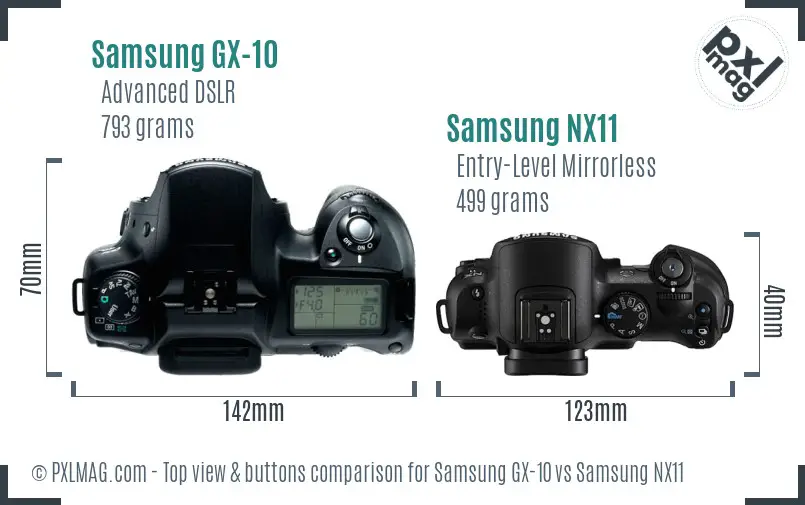 Samsung GX-10 vs Samsung NX11 top view buttons comparison