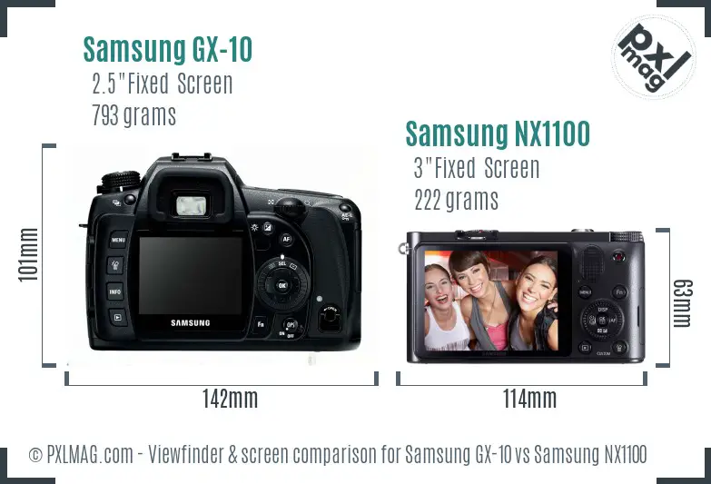 Samsung GX-10 vs Samsung NX1100 Screen and Viewfinder comparison