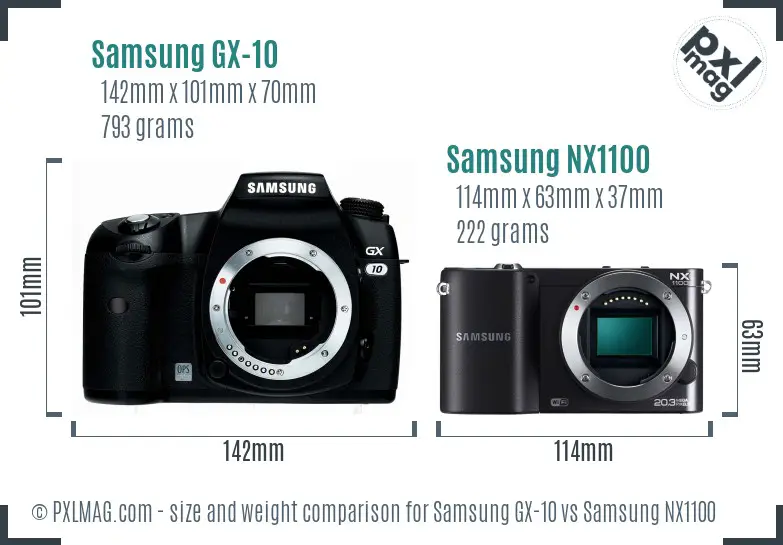 Samsung GX-10 vs Samsung NX1100 size comparison