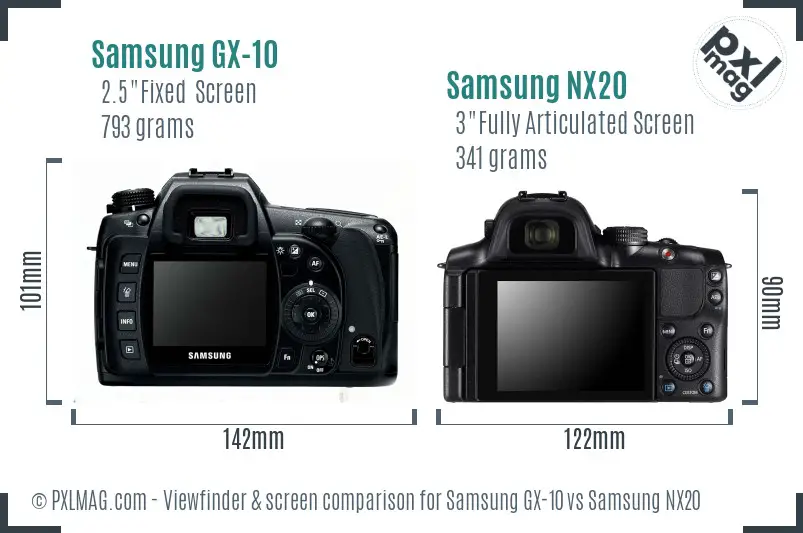 Samsung GX-10 vs Samsung NX20 Screen and Viewfinder comparison