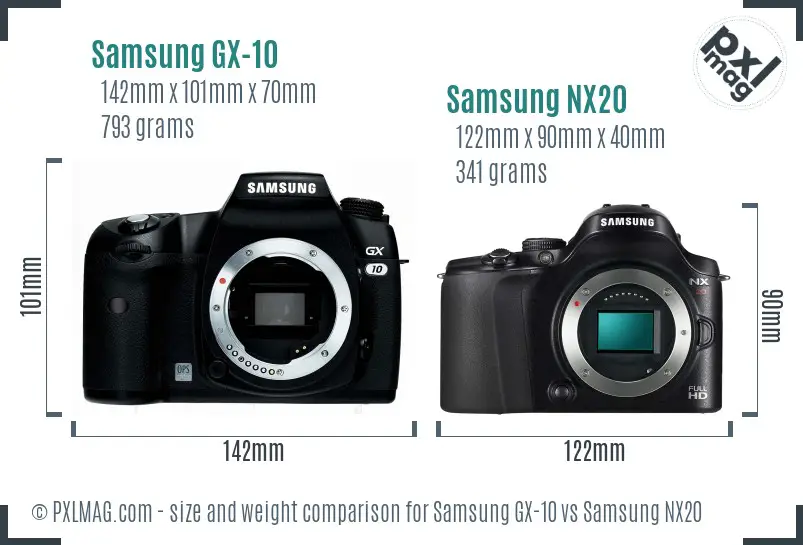 Samsung GX-10 vs Samsung NX20 size comparison