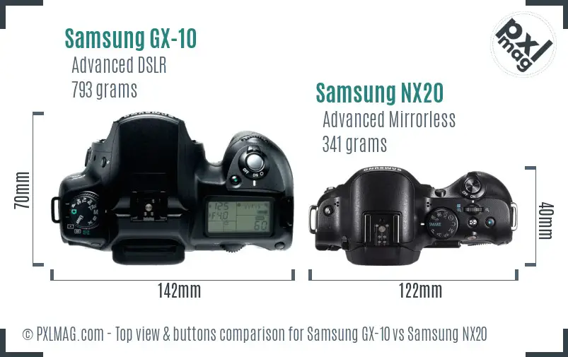 Samsung GX-10 vs Samsung NX20 top view buttons comparison