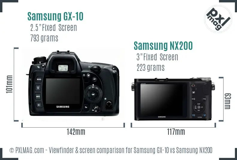 Samsung GX-10 vs Samsung NX200 Screen and Viewfinder comparison