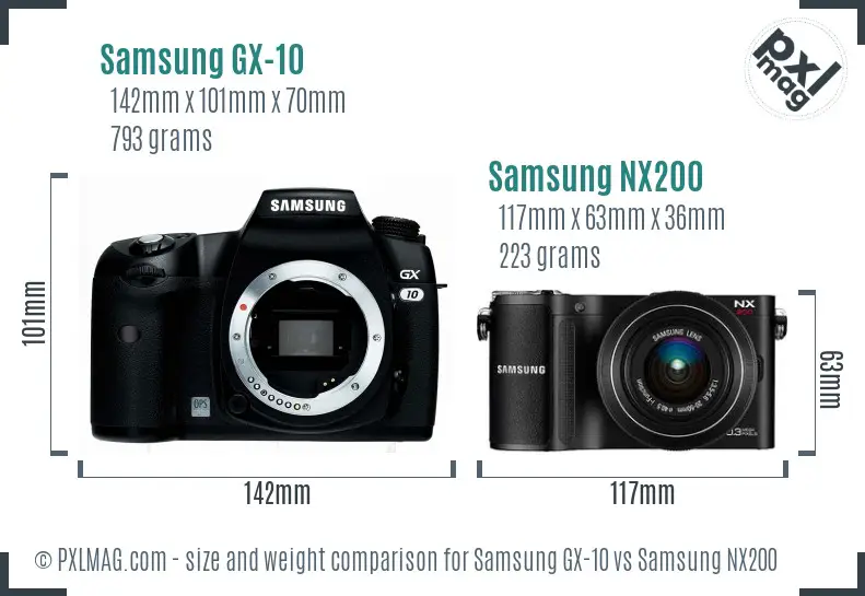 Samsung GX-10 vs Samsung NX200 size comparison
