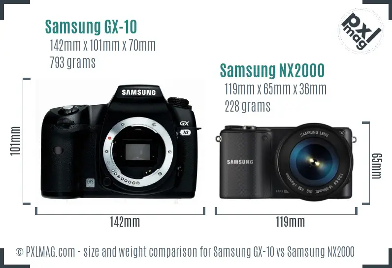 Samsung GX-10 vs Samsung NX2000 size comparison