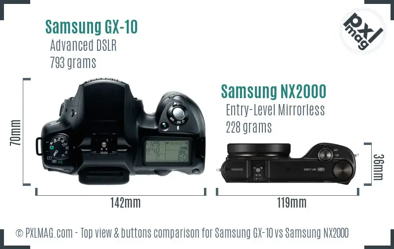 Samsung GX-10 vs Samsung NX2000 top view buttons comparison
