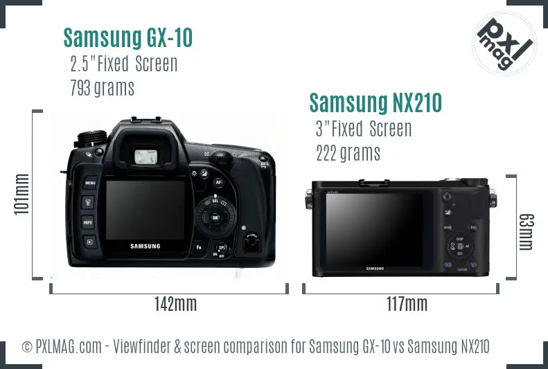 Samsung GX-10 vs Samsung NX210 Screen and Viewfinder comparison