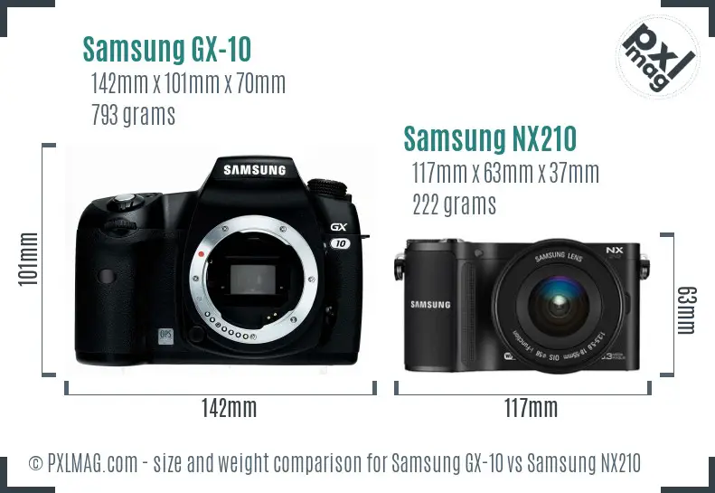 Samsung GX-10 vs Samsung NX210 size comparison