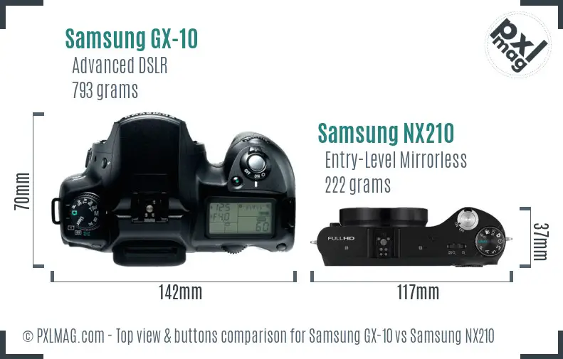 Samsung GX-10 vs Samsung NX210 top view buttons comparison