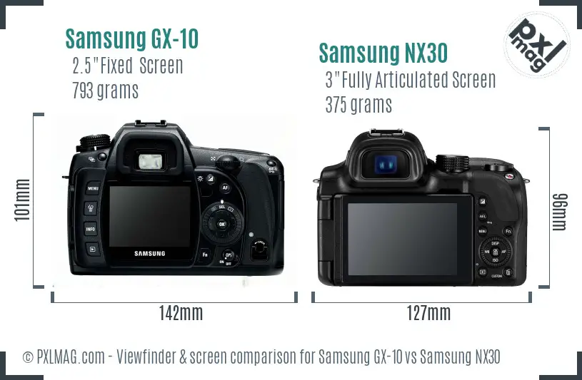 Samsung GX-10 vs Samsung NX30 Screen and Viewfinder comparison