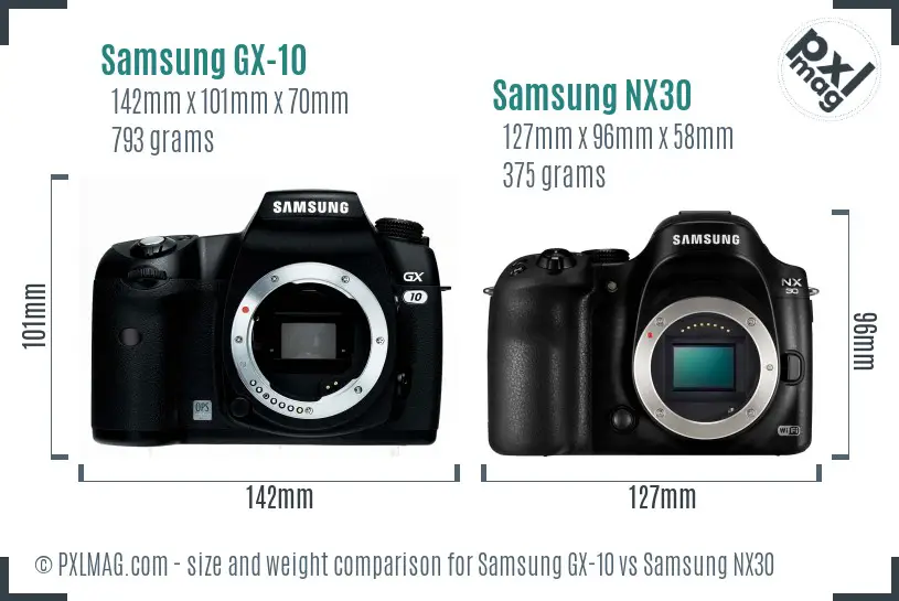 Samsung GX-10 vs Samsung NX30 size comparison