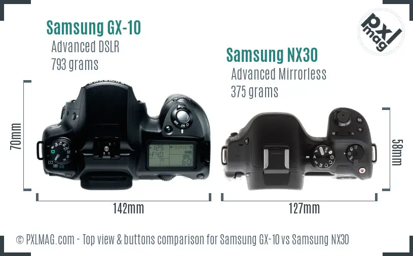 Samsung GX-10 vs Samsung NX30 top view buttons comparison