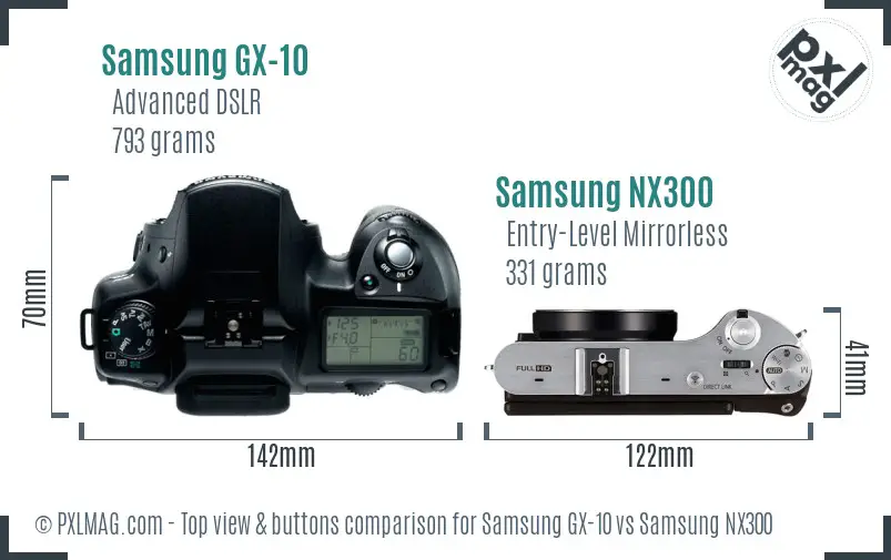 Samsung GX-10 vs Samsung NX300 top view buttons comparison