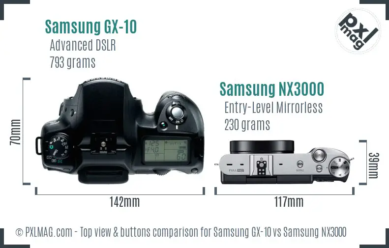 Samsung GX-10 vs Samsung NX3000 top view buttons comparison