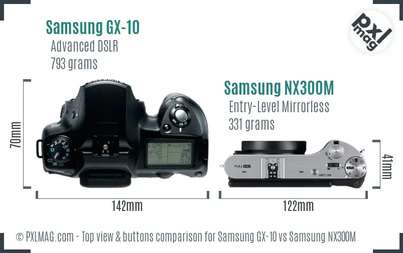 Samsung GX-10 vs Samsung NX300M top view buttons comparison