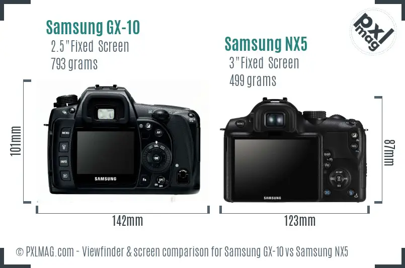 Samsung GX-10 vs Samsung NX5 Screen and Viewfinder comparison