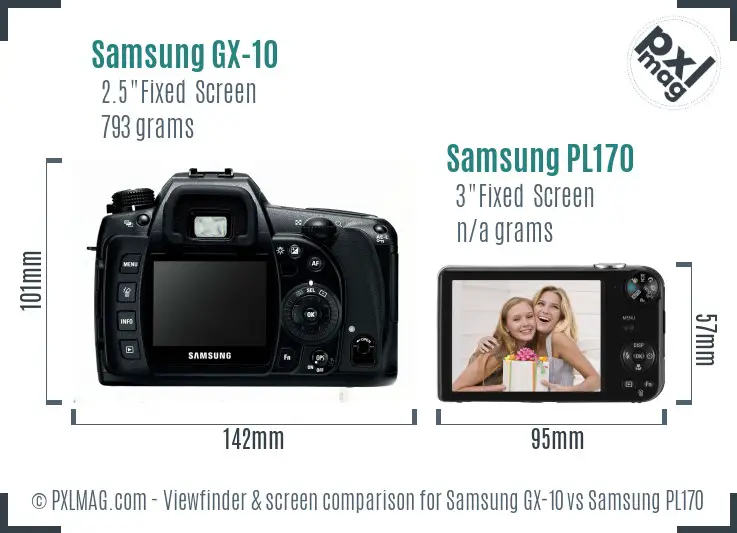 Samsung GX-10 vs Samsung PL170 Screen and Viewfinder comparison Samsung GX-10 vs Samsung PL170 Screen and Viewfinder comparison