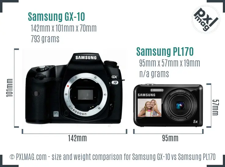Samsung GX-10 vs Samsung PL170 size comparison Samsung GX-10 vs Samsung PL170 size comparison