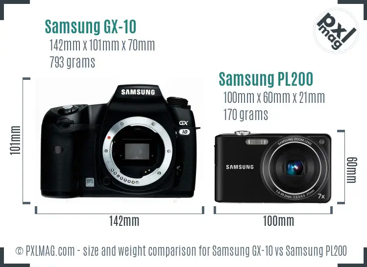 Samsung GX-10 vs Samsung PL200 size comparison