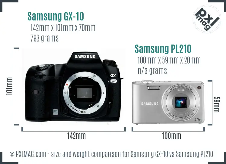 Samsung GX-10 vs Samsung PL210 size comparison